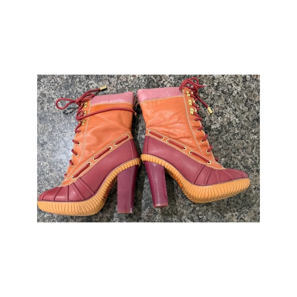 Michael Kors Slicker heel duck boots Women Colorblock Orange‎ Burgundy Pink Sz 7